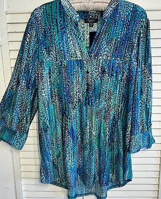 #ad NEW Plus Size 1X Blue Blouse Pin Tuck Top Green Cocomo Studded Shirt $29.95