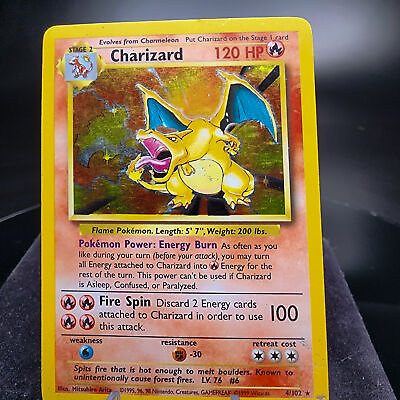 #ad Pokemon Base Set Charizard Card 4 102 Rare Collectible MP Trading Card Game $227.50