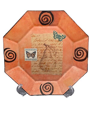 #ad Decorative Decoupage 8.5” Octagonal Plate France Butterfly Pear Love Note Signed $20.00