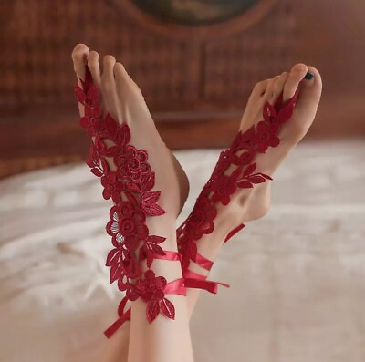 #ad Red Lace Socks Romantic Beach Lace up Women Wedding Party Bed Elegant Hot Pair $5.95