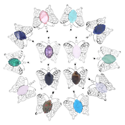 #ad Butterfly Crystal Hollow Oval Bead Stone Gemstone Quartz Pendants Chakra Healing $2.99