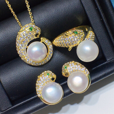 #ad Multicolor freshwater pearl necklace bracelet earrings CZ leopard Jewelry Set $39.99