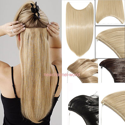 #ad US New Straight One Piece Secret Wire Hair Piece Hair Extensions As Human Hair $13.36