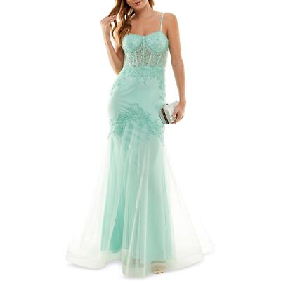 #ad B. Darlin Womens Green Tulle Long Prom Evening Dress Gown Juniors 9 10 BHFO 9472 $38.99