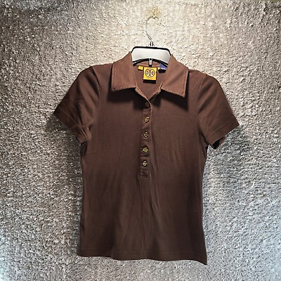 #ad Tory Burch Womens Solid Brown Cotton Short Sleeve Collar Polo Shirt Size S $34.99