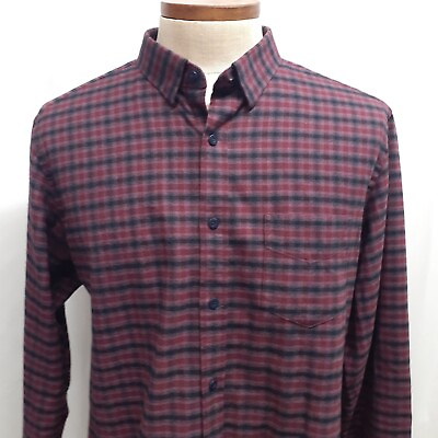 #ad UNTUCKit Mens Button Front Flannel Shirt Berry Purple Plaid L S Cotton XL $34.95