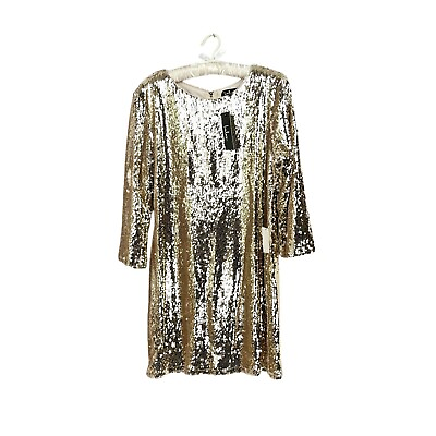 #ad NWT Gold Sequin Lulus Bodycon Mini Dress Long Sleeve XL $90.00