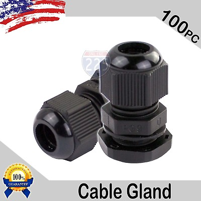 #ad 100 Pcs PG9 Black Nylon Waterproof Cable Gland 4 8mm Dia. w Lock Nut amp; Gasket $32.50