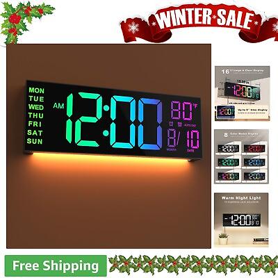 #ad Large Digital Wall Clock with Remote Control Dual Alarm Big LED Screen 8 ... $89.99