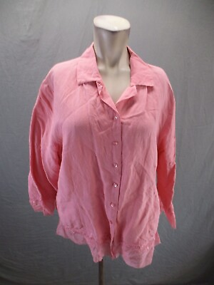 #ad Dressbarn Size 2X Womens Pink Silk Linen Blend Long Sleeve Button Up Shirt 422 $18.49