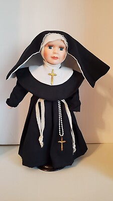#ad Vintage Kingstate Dollcrafter 15.75quot; Porcelain Doll Nun Sister Maria With Stand $24.00