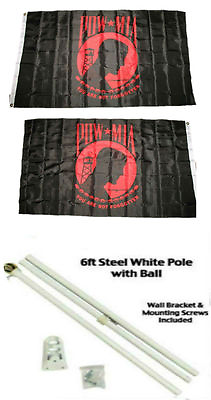 #ad 3x5 POWMIA POW MIA Red Black 2ply Flag White Pole Kit Gold Ball Top 3#x27;x5#x27; $31.94