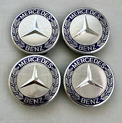 #ad 4pcs for Mercedes Benz 75MM Classic Dark Blue Wheel Center Hub Caps AMG Wreath $15.88