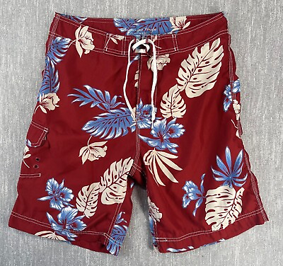 #ad American Eagle Men#x27;s Shorts 34 Red Swim Board Hawaiian Print $5.66