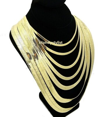 #ad Unisex Herringbone Chain 14k Gold Plated 3mm to 14mm 8quot; 16quot; 18 20 24 30 Necklace $11.99