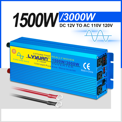 #ad Pure Sine Wave Power Inverter DC 12V to AC 110V 1500W 3000W Converter Camping $119.99