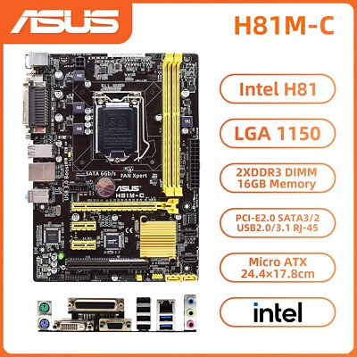 #ad #ad ASUS H81M C Motherboard M ATX Intel H81 LGA1150 DDR3 16GB SATA2 3 DVI VGAI O $53.99