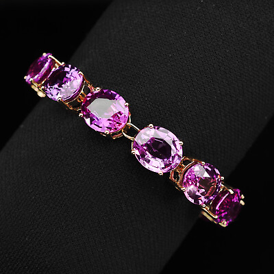 #ad Striking Pastel Pink Sapphire Rare 82Ct 925 Sterling Silver Handmade Bracelets $360.00