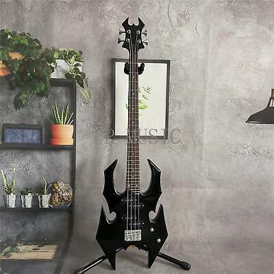 #ad Special Shape Black Spider Electric Bass Guitar 4 String Chrome Part Fast Ship $255.75
