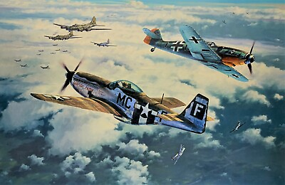 #ad Clash of Eagles by Anthony Saunders art signed by Mustang and Luftwaffe Pilots $145.00