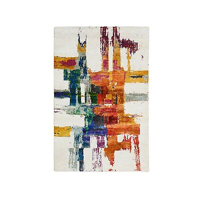 #ad 3#x27;x5#x27; Colorful Modern Abstract Motifs Wool and Silk Hand Knotted Rug R64680 $793.80