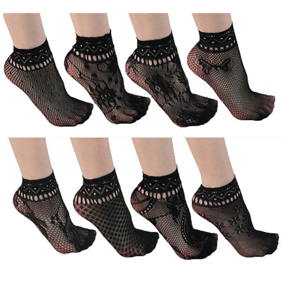 #ad 3 Pairs Women Fishnet Socks Transparent Elastic Sheer Net Mesh Short Ankle Socks $6.29