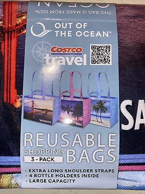 #ad COSTCO REUSABLE SHOPPING TOTE BAG 3 Pack SAN FRANCISCO HAWAII CARIBBEAN NEW $29.99