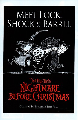 #ad 1993 Tim Burton#x27;s NIGHTMARE BEFORE CHRISTMAS Movie PRINT AD LOCK SHOCK BARREL $19.49