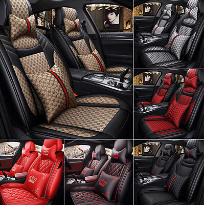 #ad Deluxe 5 Seats Full Set Car Seat Covers Universal Front Rear PU Leather Cushion $15.48
