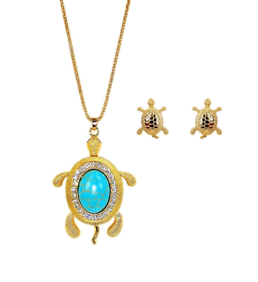 #ad Turtle Pendant Necklace amp; Earrings with Turquoise Crystals amp; Movable Legs Tail $12.99