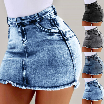 #ad Women High Waist Denim Pencil Skirt Sexy Bodycon Skinny Ripped Jeans Mini Dress $20.89