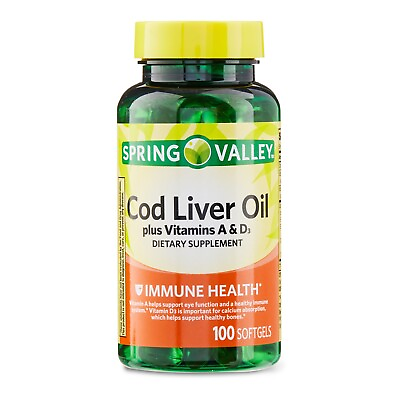 #ad Spring Valley Cod Liver Oil Plus Vitamins A amp; D3 Dietary Supplement 100 count $7.69