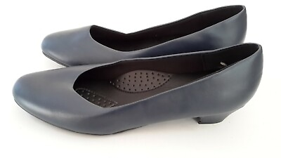 #ad Angel Steps Women#x27;s Size 11WW Navy Blue Faux Leather Slip On Loafers Shoes EUC $40.09