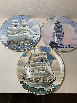 #ad Danbury Mint Set of 3 Plates Great American Sailing Ships no COA no Box $39.00