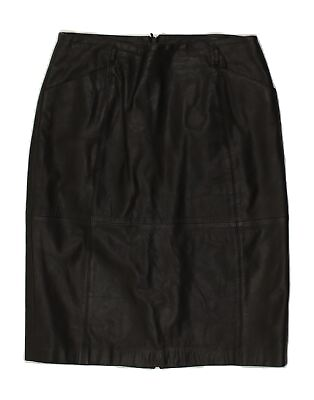 #ad VINTAGE Womens Classic Leather Skirt UK 12 Medium W28 Black Leather AZ26 GBP 16.44