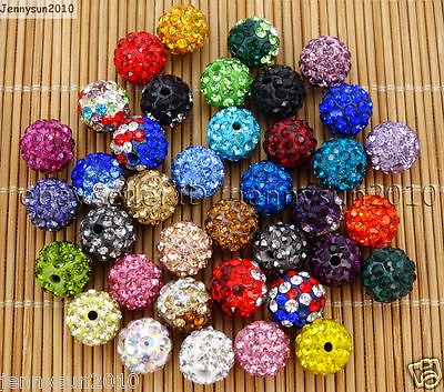 #ad 10Pcs Quality Czech Crystal Rhinestones Pave Clay Round Disco Ball Spacer Beads $1.61