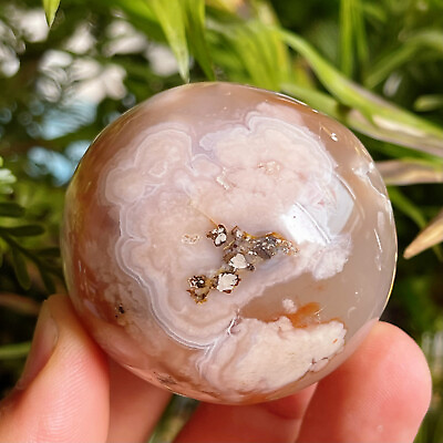 #ad TOP 171G Natural Cherry blossom agate Sphere Ball Quartz Crystal Healing A593 $59.90