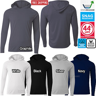 #ad Mens Moisture Wicking Hoodie T Shirt Stain amp; Odor Resist UPF 44 Cooling Tee S 3X $22.99
