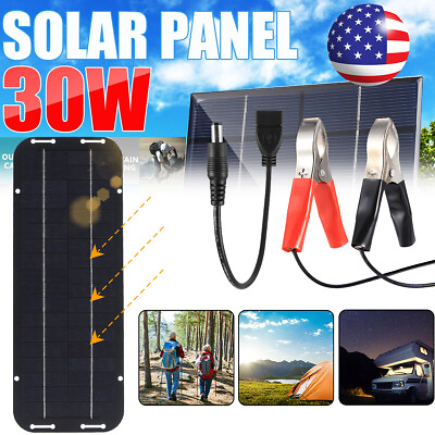 #ad 30W Solar Panel 12V Trickle Charger Battery Charger Kit Maintainer Boat Car RV $12.85