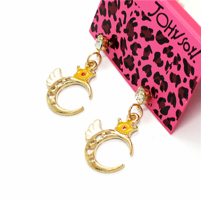 #ad New Lovely Yellow Enamel Crown Moon Wing Crysta Fashion Gift Stand Earrings $2.96
