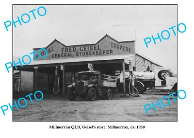 #ad OLD LARGE PHOTO OF MILLMERRAN STORE c1930 QLD PLUME TRUCK amp; PETROL BOWSER AU $9.90