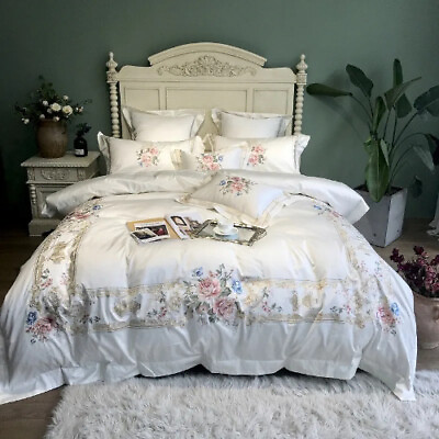 #ad 4 7PCS 1000TC Egyptian Cotton Luxury Embroidery white bedding set $371.05