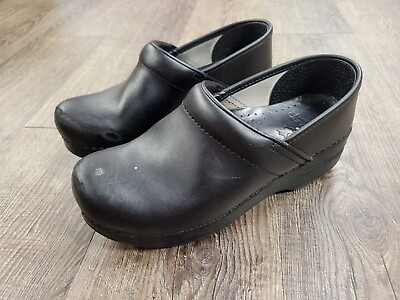 #ad Dansko Womens Black Leather Clogs Shoes Euro 37 Slip On US 6.5 7 $6.99