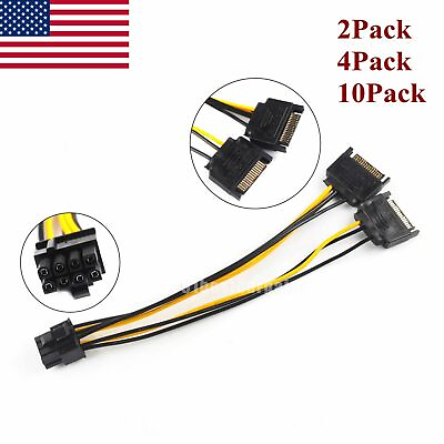 #ad Dual 15Pin SATA Male To PCIe 8Pin 62 Male Video Card Power Cable US SHIP $7.98