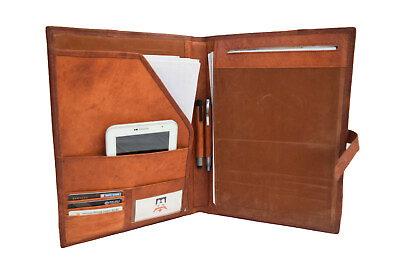 #ad Vintage Leather Portfolio Padfolio Executive Business Organizer A4 File Folder $60.71