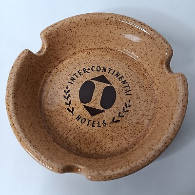 #ad Ashtray Inter Continental Hotels Vintage Round Brown Stonewear Ceramic Smoke Bar $17.99