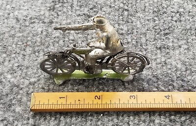 #ad VINTAGE ANTIQUE WW1 LEAD CASTING SOLDIER ON A MOTORCYCLE $59.95