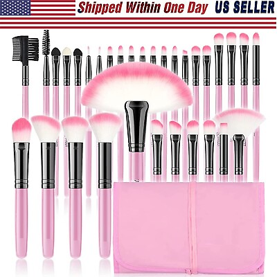 #ad 32PCS Professional Make up Brushes Set Cosmetic Tool MakeupLuxury Bag Lip Brush $7.99