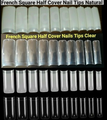 #ad Half Cover French Square Nail Tips False Artificial Nails Acrylic Nail Tips $6.48