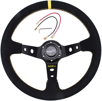 #ad Universal Racing Steering Wheel Suede Deep Dish 13.58” 345Mm 6 Bolts with Horn B $75.99